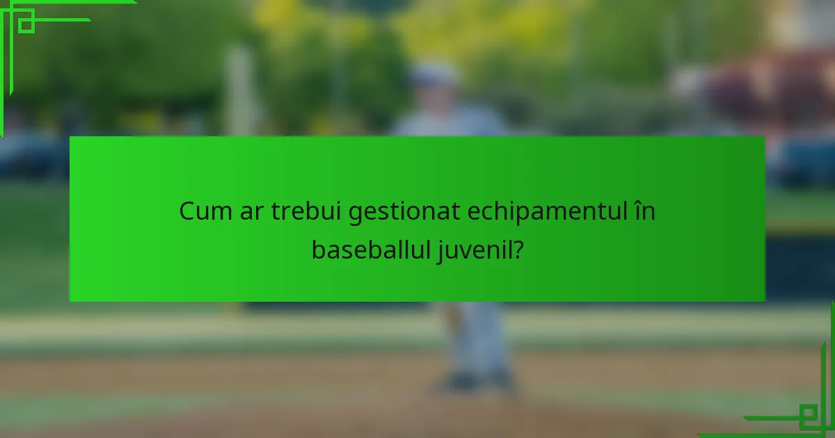 Cum ar trebui gestionat echipamentul în baseballul juvenil?